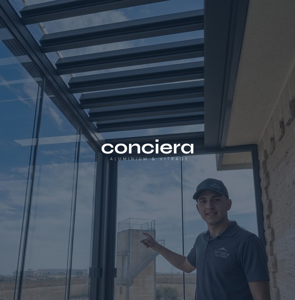 Pergola aluminium avec vitrage et lames bioclimatiques