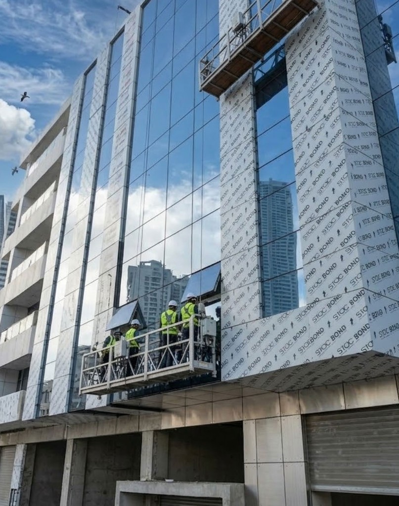 Pose panneaux Stacbond Tanger - habillage façade immeuble